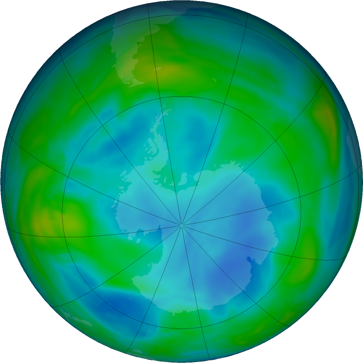 Antarctic ozone map for 25 June 2020